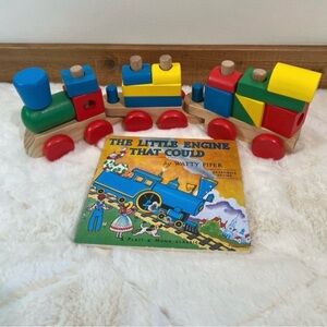 Melissa & Doug Wooden Train Toy + Little Engine Book Easter Gift Kids